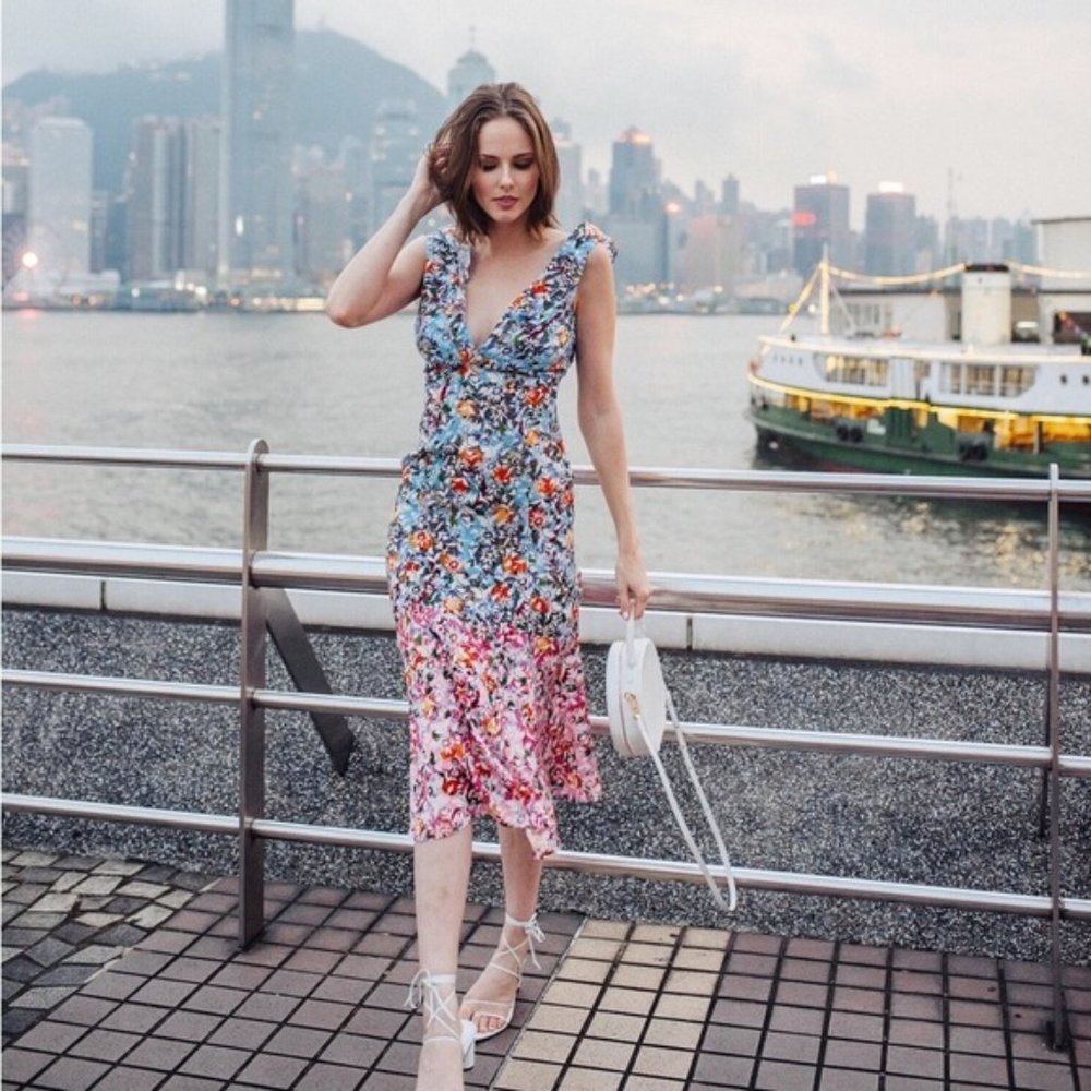 Saloni Floral Silk Holly Margerite Midi Dress - Picture 2 of 16